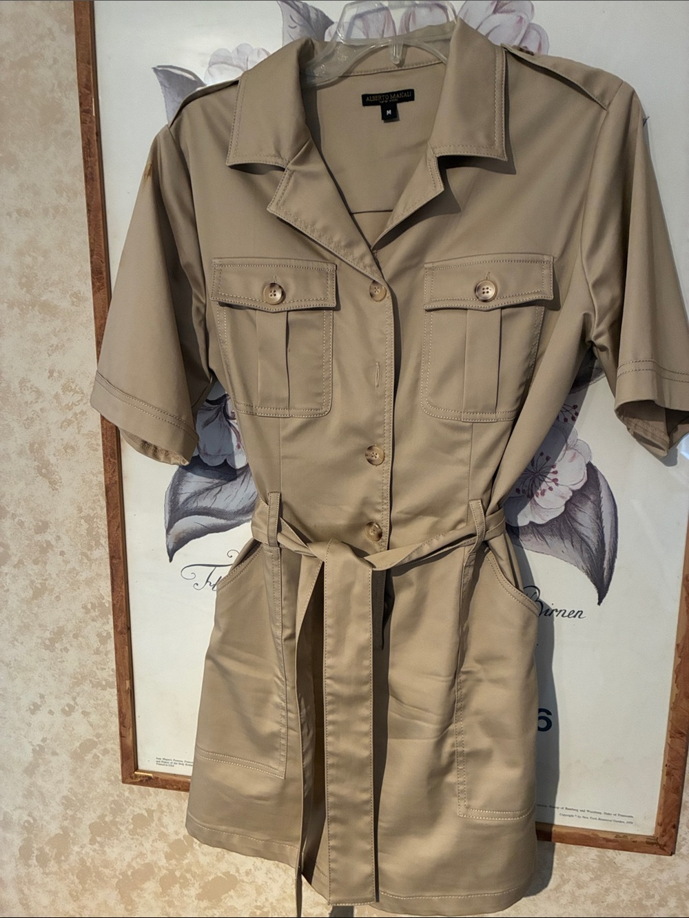 Alberto Mikala Tan Short-Sleeve Safari jumpsiut with Tie Belt